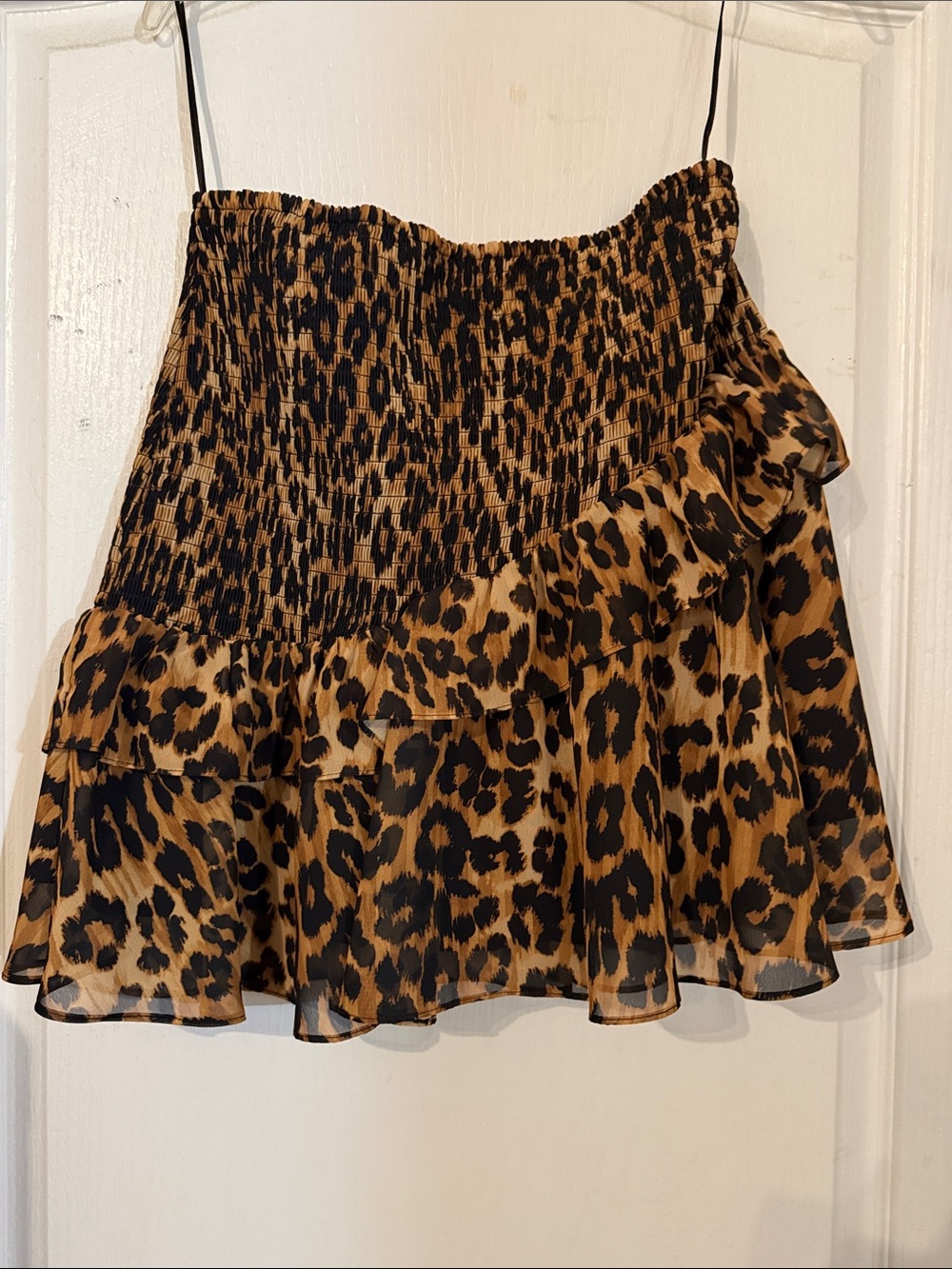 Milly Leopard Print Smocked Midi Skirt - Tan & Black